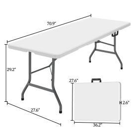 6 Foot Folding Table,Portable Plastic Indoor Outdoor Camping Dining Table with Carrying Handle,White