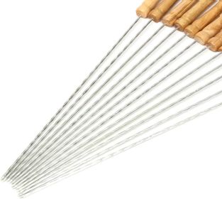 2 PCS Skewers for Grilling, Kabob Skewers with Wood Handle, Reusable BBQ Barbecue Sticks for Marshmallow, Hot Dog, Meat, Vegetable