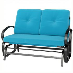 Outdoor Glider Bench, 2-Person Patio Rocker Loveseat with Tufted Cushions, Steel Frame for Porch, Garden Backyard, Blue