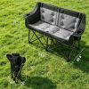 Heated Double Camping Chair, Oversized Folding Padded Camp Loveseat Couch with 3 Heat Levels and 4 Heating Zones