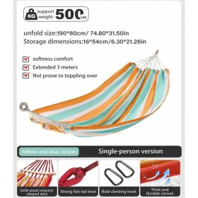 Portable Single Hammock With Wooden Spreader Bar, Canvas Striped Hammock For Outdoor Patio Garden Camping, 2 Color Options, Max Load 500LBS (Option: Blue)